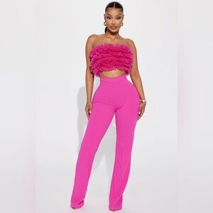 Fashion Nova Fuchsia Pink Tulle Cut Out Flare Leg Barbie Celeb Party Jumpsuit XL
